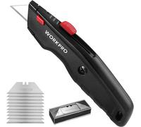 Cutter universel retractable en metal de qualite superieure avec lame a changement rapide et 10 lames supplementaires - Noir, WORKPRO