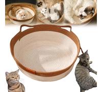 Cutypet Cat Basket, Cotton Rope Woven Cat Bed Basket, Rope Round Cat Nest with Built-in Scratching Pad and Play Ball for Cats and Dogs All-Season (Brown,Small)