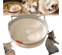 Cutypet Cat Basket, Cotton Rope Woven Cat Bed Basket, Rope Round Cat Nest with Built-in Scratching Pad and Play Ball for Cats and Dogs All-Season (Gray,Medium)