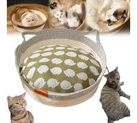Cutypet Cat Basket, Cotton Rope Woven Cat Bed Basket, Rope Round Cat Nest with Built-in Scratching Pad and Play Ball for Cats and Dogs All-Season (Gray with Padding,Large)