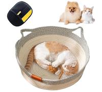 Cutypet Cat Basket, Hand Rope Cotton Round Nest Built-in Play Balls, Soft Cozy Washable with Detachable Pad and Pillow, Breathable & Easy to Clean (Gray,Large)