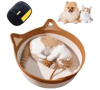Cutypet Cat Basket, Hand Rope Cotton Round Nest Built-in Play Balls, Soft Cozy Washable with Detachable Pad and Pillow, Breathable & Easy to Clean (Brown,Medium)