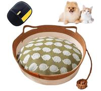 Cutypet Cat Basket, Hand Rope Cotton Round Nest Built-in Play Balls, Soft Cozy Washable with Detachable Pad and Pillow, Breathable & Easy to Clean (Brown-A,Large)