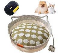 Cutypet Cat Basket, Hand Rope Cotton Round Nest Built-in Play Balls, Soft Cozy Washable with Detachable Pad and Pillow, Breathable & Easy to Clean (Gray-A,Medium)