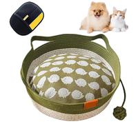 Cutypet Cat Basket, Hand Rope Cotton Round Nest Built-in Play Balls, Soft Cozy Washable with Detachable Pad and Pillow, Breathable & Easy to Clean (Green-A,Large)