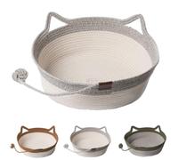 Cutypet Cat Basket, Virela Wicker Woven Cat Bed, Cotton Rope Weaving Pet Nest, Cats Toy Basket, Cutypet Cats Baskets Large, for Small and Larges Pets (Grey,Trumpet)