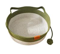 Cutypet Cat Basket, Wicker Woven Cat Bed, Cotton Rope Weaving Pet Nest, Foldable Pet Toy Basket, with Built-in Mat & Teasing Ball, for Small & Large Cats,Dog (Green-B,L)