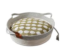 Cutypet Cat Basket, Wicker Woven Cat Bed, Cotton Rope Weaving Pet Nest, Foldable Pet Toy Basket, with Built-in Mat & Teasing Ball, for Small & Large Cats,Dog (Gray,M)