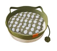 Cutypet Cat Basket, Wicker Woven Cat Bed, Cotton Rope Weaving Pet Nest, Foldable Pet Toy Basket, with Built-in Mat & Teasing Ball, for Small & Large Cats,Dog (Green,S)