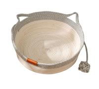 Cutypet Cat Basket, Wicker Woven Cat Bed, Cotton Rope Weaving Pet Nest, Foldable Pet Toy Basket, with Built-in Mat & Teasing Ball, for Small & Large Cats,Dog (Gray-B,L)