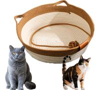 Cutypet Cat Bed, Cutypet Cat Bed Rope Cotton, Cotton Rope Handmade Woven Cats Scratch-Resistant Woven, with Built-in Teasing Ball, Breathable & Easy to Clean and Detachable Pad (Brown,Small)