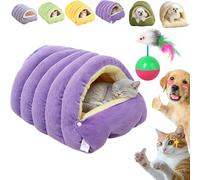 CutyPet Winter Cave, Cozy Monster Cat Bed, Warmth Cozy Comfort Plush Pet Cave with Removable Cushion, Non-Slip Base, Dual-Purpose Pet Nests for Cats and Small Dog (Purple, M)