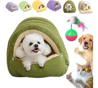 CutyPet Winter Cave, Cozy Monster Cat Bed, Warmth Cozy Comfort Plush Pet Cave with Removable Cushion, Non-Slip Base, Dual-Purpose Pet Nests for Cats and Small Dog (Green, L)