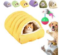 CutyPet Winter Cave, Cozy Monster Cat Bed, Warmth Cozy Comfort Plush Pet Cave with Removable Cushion, Non-Slip Base, Dual-Purpose Pet Nests for Cats and Small Dog (Plaid Yellow, L)