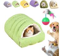 CutyPet Winter Cave, Cozy Monster Cat Bed, Warmth Cozy Comfort Plush Pet Cave with Removable Cushion, Non-Slip Base, Dual-Purpose Pet Nests for Cats and Small Dog (Plaid Green, L)