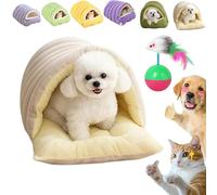 CutyPet Winter Cave, Cozy Monster Cat Bed, Warmth Cozy Comfort Plush Pet Cave with Removable Cushion, Non-Slip Base, Dual-Purpose Pet Nests for Cats and Small Dog (Beige, L)