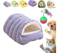 CutyPet Winter Cave, Cozy Monster Cat Bed, Warmth Cozy Comfort Plush Pet Cave with Removable Cushion, Non-Slip Base, Dual-Purpose Pet Nests for Cats and Small Dog (Plaid Blue, L)