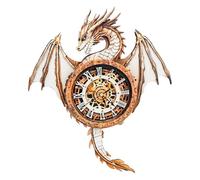 Cutywood Puzzle 3D pour adultes-montre dragon avec horloge fonctionnelle, puzzle en bois 3D (33 x 37,3 cm), puzzle 3D animaux de bureau/décoration murale pour la maison/cadeaux pour amis/nuit de