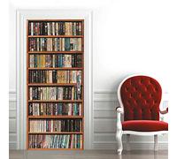 CUUDBP Autocollant Porte 3D Bibliothèque Bibliothèque Moderne Art Stickers De Porte PVC Imperméable Trompe L'Œil Papier Peint Murale pour Salon Cuisine Chambre Salle De Bain Decoration 77X200Cm