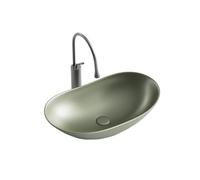 Cuvette de lavabo Retro Elegant Green Ceramic Above Counter Basin Artistic Curved Design Bathroom Sink (Including Faucet and Accessories) meuble-lavabo