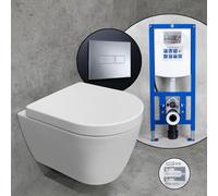 Cuvette suspendue et compacte Duravit ME by Starck, abattant WC Tellkamp et bâti-support neeos,, 2530090000+16601CR#SET,