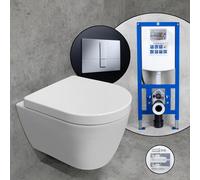 Cuvette suspendue et compacte Duravit ME by Starck, abattant WC Tellkamp et bâti-support neeos,, 25300900001+16791CR#SET,