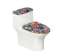 Cuvette Toilette Bleu Rose Tropical Housses de Siège de Toilette et de Réservoir de Toilette Polyester Élastique Extensible Douce Lavables Cache-Poussière Réservoir WC (2 pièces)