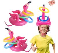 CUVZORA 10 pièces Bouée Piscine Gonflable Flamant Rose, Jeu de Lancer Anneau pour Enfants, Accessoire de Pool Party Été, Jeu Gonflable pour Piscine et Extérieur, Déco Fête Anniversaire Enfants