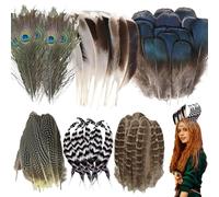 CUVZORA 48 Pièces Plumes Naturelles pour Bricolage, Plumes Loisirs creatifs Naturelles, pour Les Masques, Les décorations de Mariage, Les capteurs de rêves DIY, Les Chapeaux de Dinde