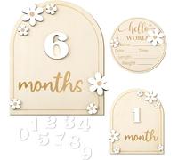 CUVZORA Cartes de jalon mensuel pour bébé avec insigne rond d'anniversaire de naissance - Style floral - Cartes en bois pour 0 à 12 mois - Unisexe pour l'enregistrement - Cartes de étapes importantes