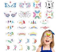 CUVZORA Lot de 28 pochoirs de tatouage réutilisables pour peinture du visage - Pochoir de tatouage créatif pour Halloween, maquillage, fêtes pour enfants, adultes, fête, carnaval, Noël