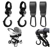 CUVZORA Lot de 4 crochets de poussette avec mousqueton, organiseur pour sac à langer et roue de course, accessoires pratiques pour ABC Baby, Bugaboo, Thule Chariot Cross 2 (noir)
