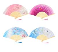 CUVZORA Lot de 4 Éventails Chinois & Japonais Pliants en Bambou et Soie - Éventails Traditionnels avec Frange pour Mariage, Fête, Cosplay, Décoration Murale - Cadeau Élégant pour Femme, Enfant, Adulte