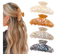 CUVZORA Lot de 4 grandes pinces à cheveux en acrylique, différentes couleurs, design ergonomique avec une forte durabilité pour les cheveux épais et longs, parfaites pour les femmes, le quotidien, les
