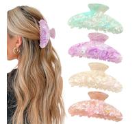 CUVZORA Lot de 4 grandes pinces à cheveux en acrylique, différentes couleurs, design ergonomique avec une forte durabilité pour les cheveux épais et longs, parfaites pour les femmes, le quotidien, les