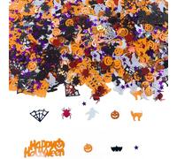 CUVZORA Lot de 700 confettis décoratifs pour Halloween, décoration de table d'Halloween, cartes de scrapbooking, ballons confettis, fantôme, toiles d'araignée, étoiles, citrouilles, chat (noir orange)
