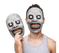 Cuwtheugwg 2025 Masque Halloween en Latex Horrible d'horreur Effrayant De Sourire Démons Mal Cosplay Props d'halloween Costumes Scar Face Covering (003 Blanc Taille Unique)