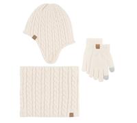 Cuwtheugwg 3 Pcs Garçons Ensemble Bonnet Écharpe Gant Filles Enfant Hiver Avec Pompon Tour De Cou Doublure Pour Garcon Enfants 4 Ans 10 Gants 6 Pièces Tricoté Chaud (Blanc,Taille unique)