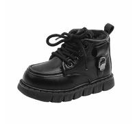 Cuwtheugwg Bottines D'Hiver Enfants Garçon Extérieur Chaussures À Sole Souple Botte Antidérapant Plates Bottes Gros Mollet Fille Remonte Avec Une Tige Cloutée Tendance Pour (Le noir,24)
