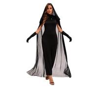Cuwtheugwg Deguisement Sorciere Robe De Sorcière Chapeau Adulte Élégant Femme Grande Taille Et Cape Costume Déguisement Magique Pour Halloween Carnaval Cosplay Fête (#A02 Noir,XXL)