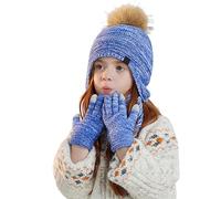 Cuwtheugwg D'Hiver Enfant Bonnet Avec Cache-Oreille Écharpe Gants 3 En1 Enfants Et Ensemble 3Pcs Écharpe Gant Tour De Cou Bebe Garcon 10 Ans Hiver Accessoires Set Pièces (Marine,4-10 ans)