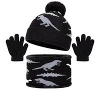 Cuwtheugwg Echarpe Et Gants Ensemble Bonnet Enfant Tricoté Tour De Cou Chaud Hiver 3 Pièces Bandeau Écharpe Fille Cache 10 Ans Moto Cross Accessoires D'Hiver Pour Garçon (Le noir,Taille unique)