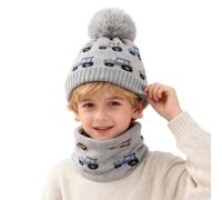 Cuwtheugwg Enfant Hiver Bonnet Echarpe Gants Ensemble Avec Pompon Tour De Cou Doublure Thermique Pour Fille Garçon Gant 4 Ans Cache Neige Accessoires Set Garcon Enfants (Grey,2-6 ans)