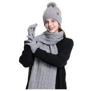 Cuwtheugwg Ensemble Bonnet Echarpe Cache-Cou Longue Écharpe Et Gants Femme Chapeau Tricotés D'Hiver Chaude Idee Cadeau Pour Homme Écharpe Triangle Masque Tour De Cou (Grey,Taille unique)