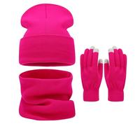 Cuwtheugwg Ensemble Bonnet Écharpe Femme Écharpe Coupe Vent Doublure Molleton Doux Tricoté Echarpe Et Gants Pour Ski Moto Randonnée Écharpes Hiver Tour De Cou Chasse (Rose vif,Taille unique)