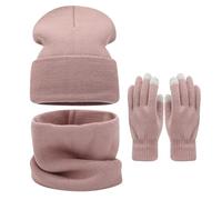Cuwtheugwg Ensemble Bonnet Écharpe Femme Écharpe Coupe Vent Doublure Molleton Doux Tricoté Echarpe Et Gants Pour Ski Moto Randonnée Écharpes Hiver Tour De Cou Chasse (Light Rose,Taille unique)