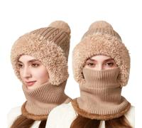 Cuwtheugwg Ensemble Bonnet Echarpe Gant Femme D'Hiver Écharpe Et Gants Set Pour Doublure Molleton Doux Chapeau Tricoté Écharpe Hiver Ski 3 En 1 Fourrure Cache Cou Homme (Kaki,Taille unique)