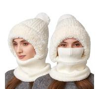 Cuwtheugwg Ensemble Bonnet Echarpe Gant Femme D'Hiver Écharpe Et Gants Set Pour Doublure Molleton Doux Chapeau Tricoté Écharpe Hiver Ski 3 En 1 Fourrure Cache Cou Homme (Blanc,Taille unique)