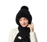 Cuwtheugwg Ensemble Bonnet Écharpe Gant Femme Hiver Tricoté Chaud Écharpe Longue Et Gants Chapeau Thermique Echarpe Douce Pour L'Hiver Ski Sports Laine Coupe Vent Homme (Le noir,Taille unique)