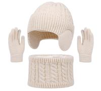 Cuwtheugwg Ensemble Bonnet Echarpe Gant Fille Garcon Chapeau Hiver Bébé Avec Gants Et Tour De Cou Pour Garçon Enfant 10 Ans 6 12 Chauds D'Hiver Tout-Petits Garçons Filles (Beige,Taille unique)